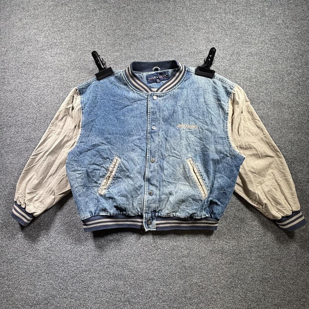 Swingster Varsity Jacket Men's 2XL Blue Cotton Denim Two-tone Faded "Watkins"